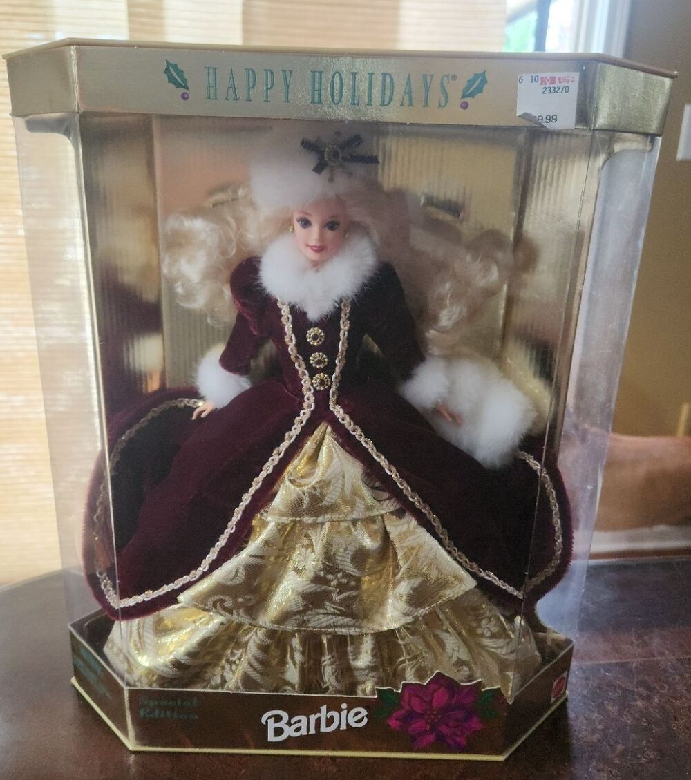 Mattel Barbie 1996 Happy Holidays Special Edition Doll 15646 NIB Burgundy Dress